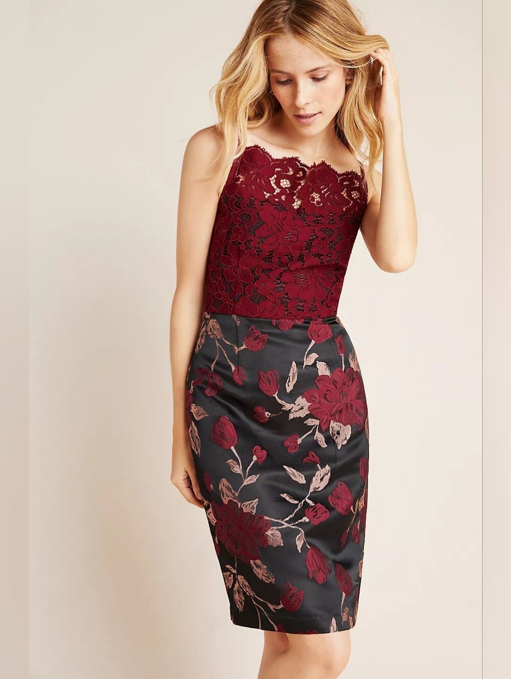 NWOT Anthropologie Hutch Candace Jaquard Lace Mini Sheath Dress Size 10 Burgundy